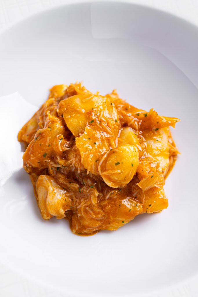 Cod with kokotxas and txangurro, Biscayan-style, a dish by Ola Martín Berasategui in Bilbao.